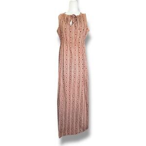 Vintage 90s Thamaga Textiles Botswana Maxi Dress Rust Bow Detail Tie Polka Dot